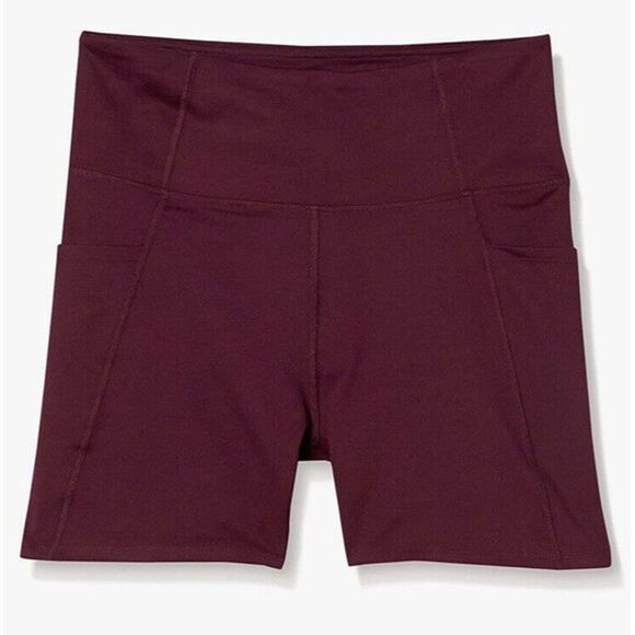 Women Leggings Shorts Large Red High Waisted Side Pockets Burgundy - Picture 4 of 12
